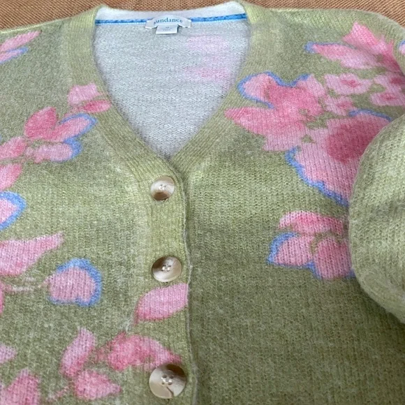 Sundance Pastel Green and Pink Floral Cardigan, Light Layer or Dress Topper - Picture 10 of 12
